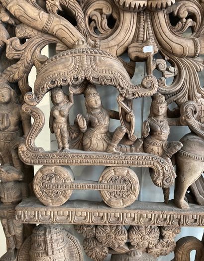 null Wooden temple door representing deities. 

Height: 180 x 70 cm
