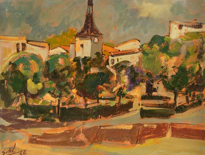 null Koloman SOKOL (1902-2003) 

The bell tower of the village

Oil on canvas mounted...