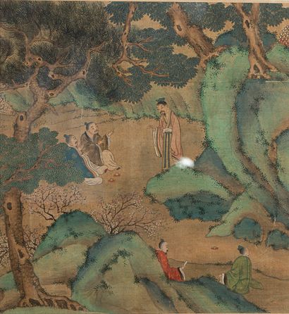  CHINE, XIXème siècle 
Peinture représentant des lettrés prenant le thé et bavardant...