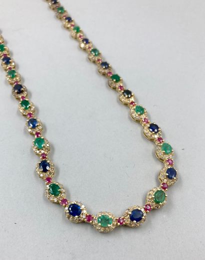 null Necklace in 14k yellow gold and vermeil punctuated with multicolored oval patterns...