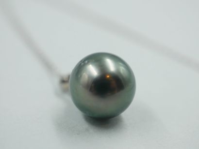 null 18k white gold pendant with a Tahitian pearl of about 10mm diameter. With its...