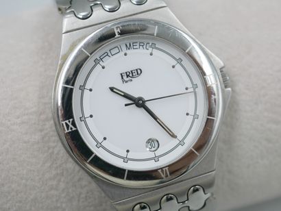 null FRED. 

Steel wristwatch, La Tigresse model, round dial, with folding clasp.

Signed...