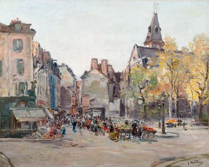  Gustave MADELAIN (1867-1944) 
Place Saint-Germain-des-Prés, un jour de marché, Paris...
