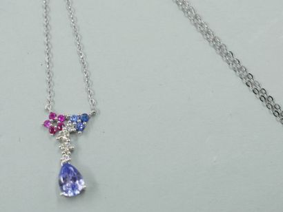 null Necklace in 18k white gold with a pear-cut tanzanite of 0.80cts decorated with...