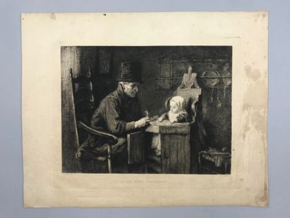  Lot de quatre gravures dont :  - Ferdinand LEENHOFF (1841-1914), Les bons camarades,...