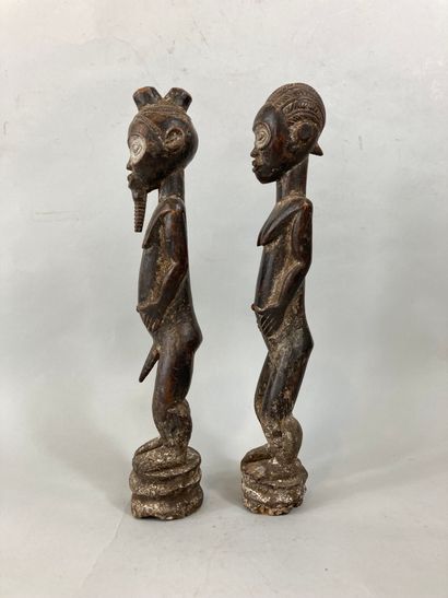 null Couple of Baoule type statuettes, Ivory Coast

Wood with brown patina, pigments

Height...
