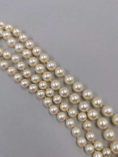 null Necklace of cultured pearls in fall, clasp in 18k white gold decorated with...