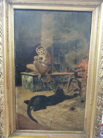 null Ary GAMBARD (1852 - ?))

Singe et chat jouant près du feu, 1887

Huile sur toile...