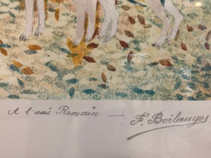  Fernand BOILAUGES (1891-1991) 
Trophé de chasse 
Lithographie, signée en bas à droite...