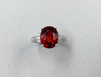 null 18k white gold ring set with a 5.5cts spessartite garnet and diamonds.

Gross...