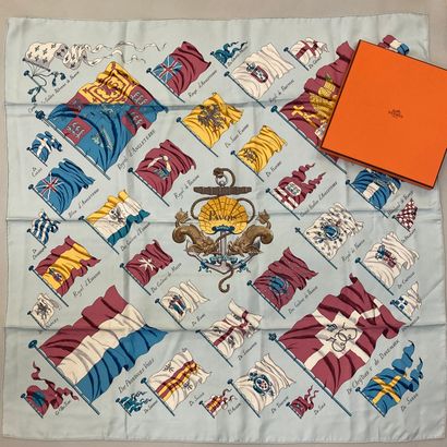 null HERMÈS Paris.

Printed silk square titled "Pavois", signed Ledoux with multicolored...