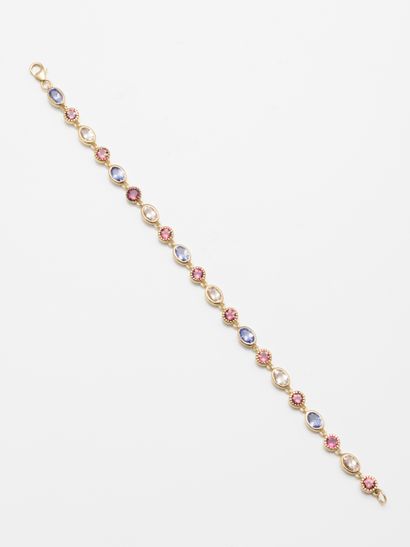 null Flexible bracelet in vermeil decorated with tanzanites, pink tourmalines and...