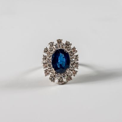 null Ring in 18k white gold surmounted by a sapphire of 4.50cts approximately in...
