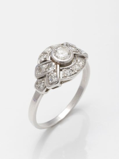 null Dome ring in openwork 18k white gold paved with old-cut diamonds, including...
