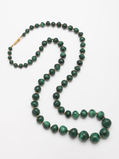 null Large necklace of falling malachite beads interspersed with gold beads. 

Diameter:...