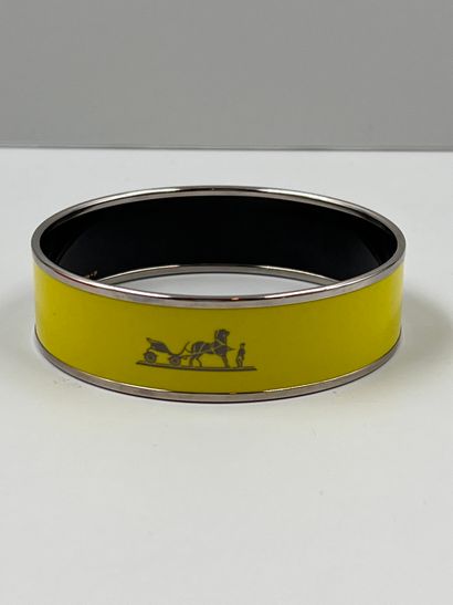 null HERMES Paris 

Silver-plated metal bracelet decorated with painted horse-drawn...