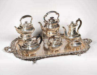 null 
Important silver plated tea and coffee set including a coffee pot, a teapot,...