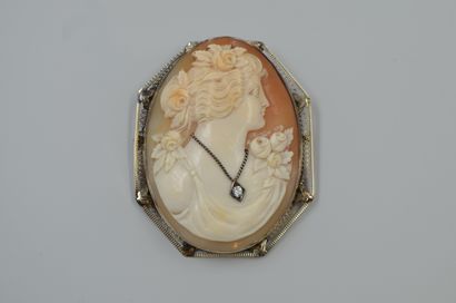 
14k white gold brooch with a cameo representing...