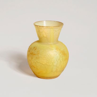 null DAUM NANCY

A small lemon frosted glass vase with a flared neck and acid-etched...