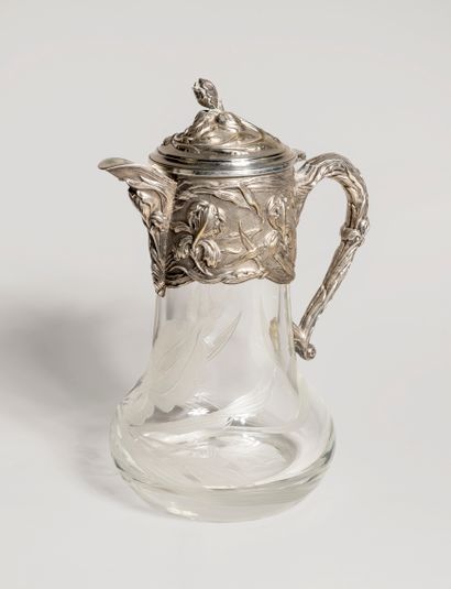 null Ewer in engraved glass and silver plated metal with plant decoration. 

Work...