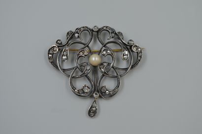 18k yellow gold and silver brooch with openwork...