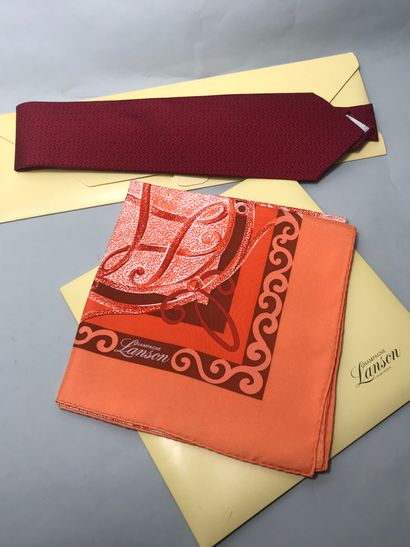 null A-C CANOVA for CHAMPAGNE LANSON 
Silk scarf and tie with red and orange arabesque...
