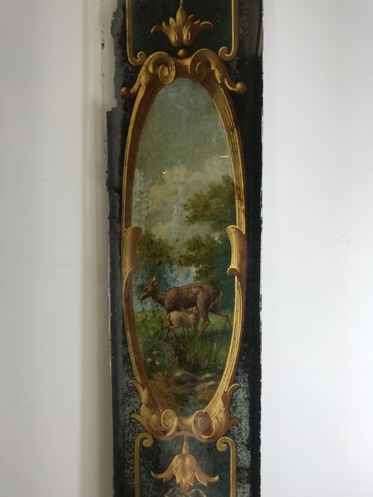 null Decoration of window : Long glass plate representing a sylvan scene with a doe...
