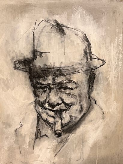 null Thierry ALONSO (1966-2021) known as GRAVLEUR
Portrait of Winston CHURCHILL with...