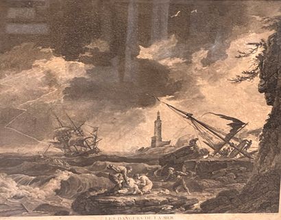 null Lot including : 
- The dangers of the sea after Vernet, Terbaud sculptor. Engraving....