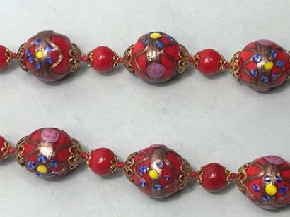 null Necklace of red murano glass beads.
1960's period