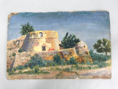 null Orientalist Landscape
Oil on cardboard, bearing an illegible signature "A. BALL..."
23...