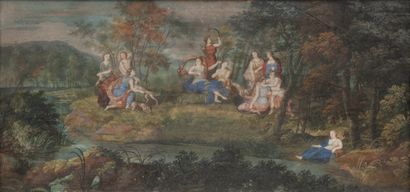 null FRENCH SCHOOL circa 1700
Fan project: Diana and her nymphs
Gouache
19 x 40,5...