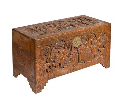 null modern CHINA
Chest abundantly carved with animated scenes. including immortals...