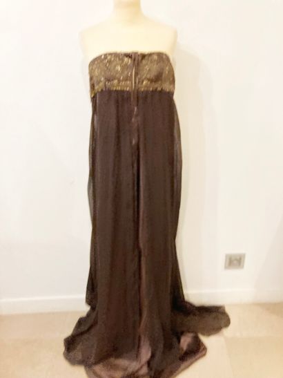null Jean-Louis SCHERRER
Evening dress, chocolate silk, rhinestone and pearl bustier...