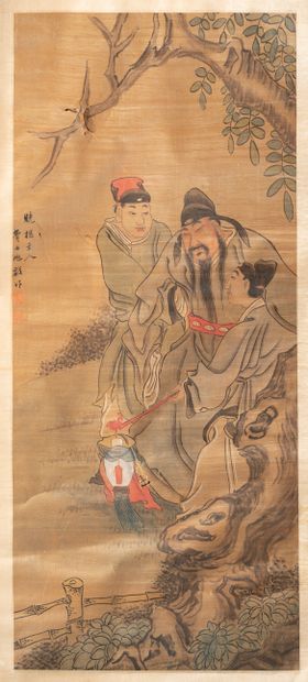 null CHINE, d’après Fei Dan Xu (1802-1850), XXè siècle
Peinture représentant trois...