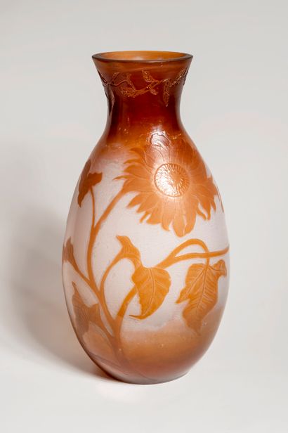 null MULLER CROISMARE
Important vase ovoide à col évasé en verre multicouche à décor...