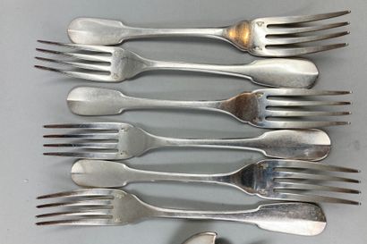 null CHRISTOFLE
Suite of six fish cutlery in silver plated metal, uniplat model.