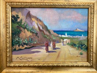 null Orientalist School 
View of Tunis 
Oil on panel, signed by Michele CORTEGIANI...