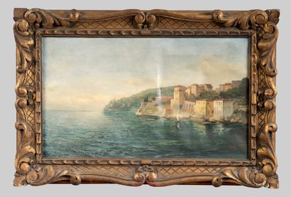null Italian school of the 19th century 
View of a village by the sea, the five lands
Oil...