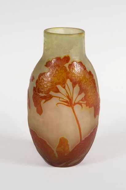 null Émile GALLÉ (1846-1904)
Ovoid vase with small neck with acid-etched decoration...
