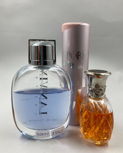 null Lot comprenant 3 flacons : Lanvin « Arpège » vaporisateur ½, Ralph Lauren "Safari"...