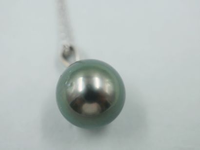 null 18k white gold pendant with a Tahitian pearl of about 10mm diameter. With its...