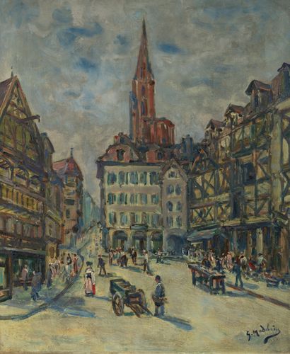null Gustave MADELAIN (1867-1944)
Rue animée en Normandie (probablement Rouen)
Huile...