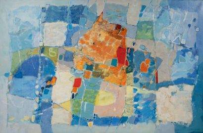null René GUGENBERGER (1925-2021)
Composition abstraite à dominante bleue 
Huile...