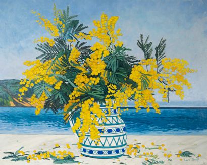 null Léon BEUF (XXè siècle)
Bouquet de Mimosas dans un vase de Vallauris 
Huile sur...