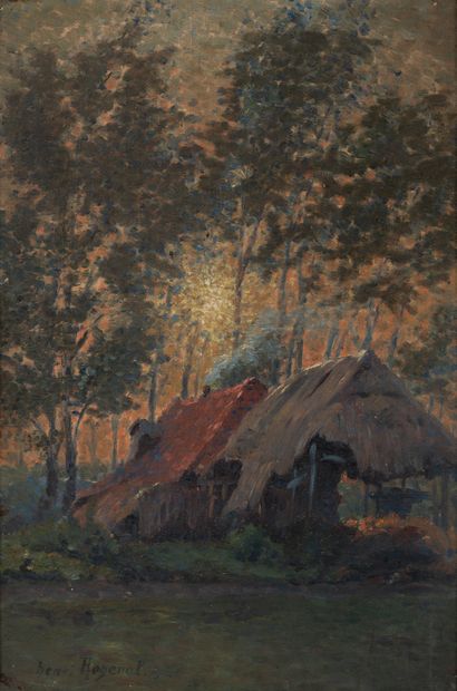 null Henri ROGEROL (XXe siècle)
Chaumière dans la forêt 
Huile sur toile, signée...