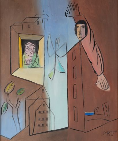 null Léopold SURVAGE (1879-1968)
Jeune femme à la fenêtre, 1958
Huile sur toile,...