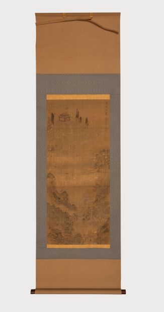 null CHINE, XXème siècle. D'après You QIU (1525-1580)
Pagode et grues sur paysage...