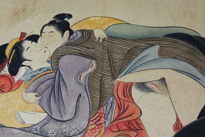 null JAPON, XXème siècle
Album regroupant 11 shungas polychromes. Couverture en tissu...