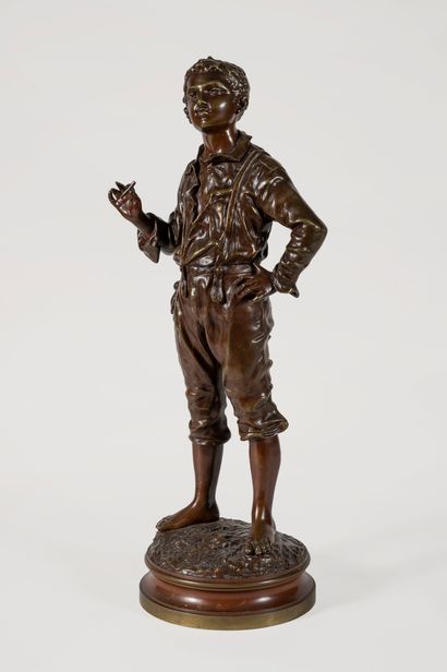 null Charles ANFRIE (1833-1905)
Jeune homme au cigare 
Sculpture en bronze à double...